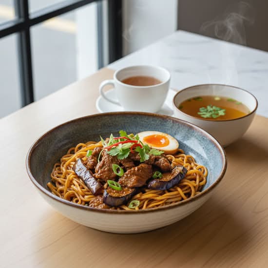 112. Braised Spicy Meat and Eggplant E-Fu Noodle 漁香茄子炆伊麵